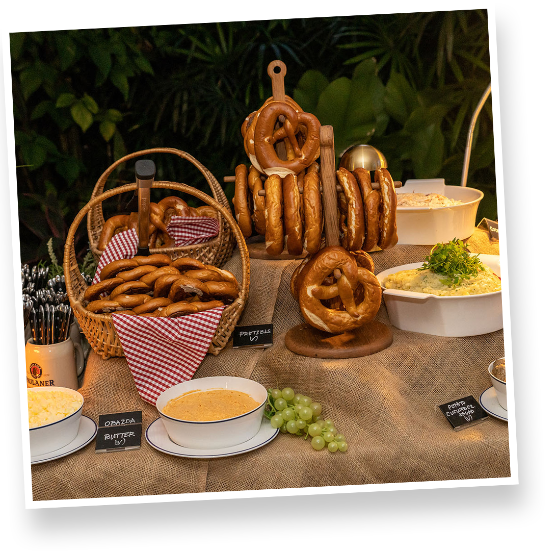 image of pretzels and foods by Paulaner Brauhaus Singapore catering